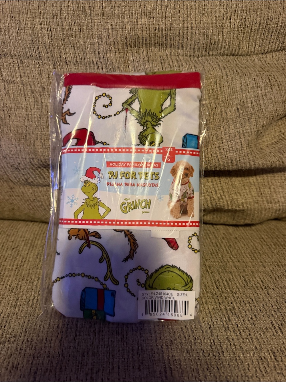 BNIP Grinch Holiday Pet Pajamas - White with Green & Red size large